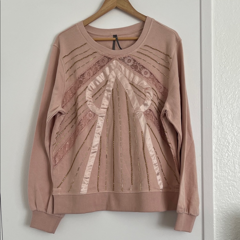 Anthropologie Pink Embellished Sweater